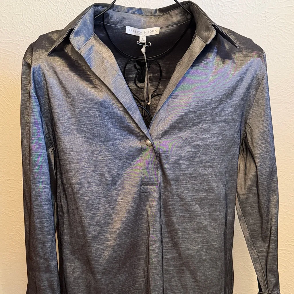 🩶🩶🩶BOGOHO🩶🩶🩶Preston & York  Shimmering Gray Button Down Shirt-Large - Image 2