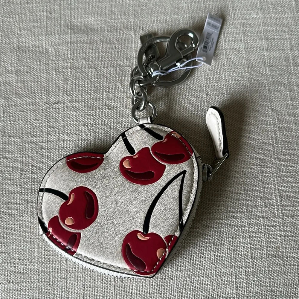 Coach Heart Coin Pouch Bag Charm With Cherry Print New NWT - Image 5