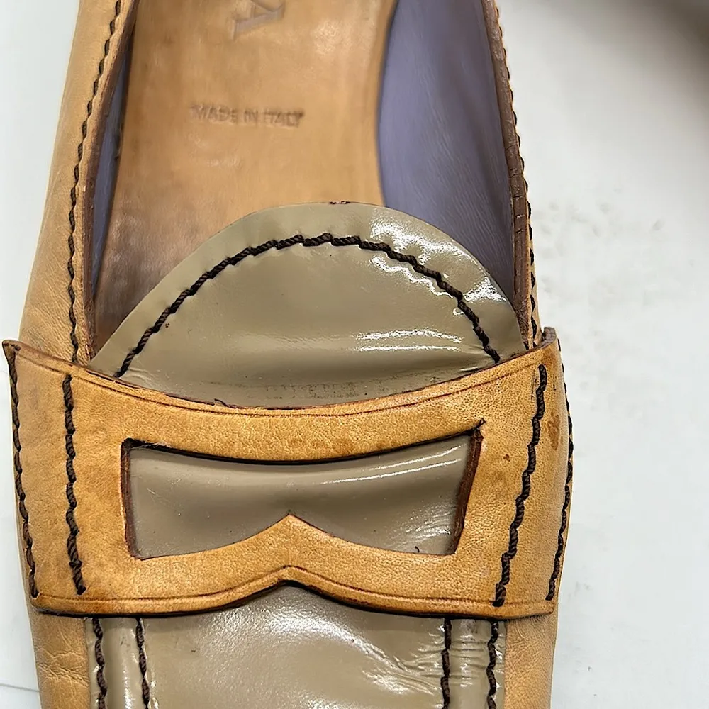 Prada Authenticated Vintage Tan Block Heel Loafer Shoes **Sz 39/US Size 9**🌸🌸 - Image 8