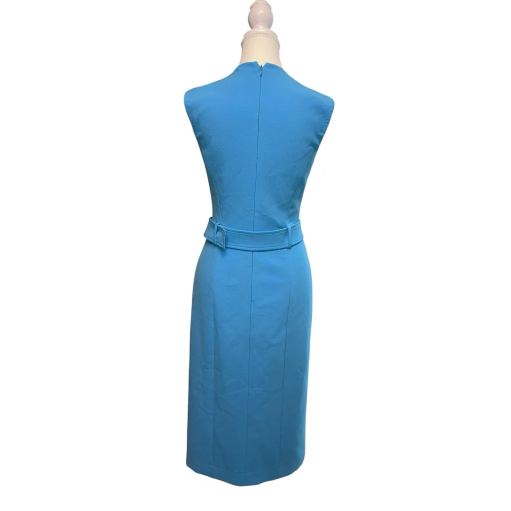 Hugo Boss Women’s “Dadorina” Bright Blue V-Neck Belted Sleeveless Pencil Dress - Image 6