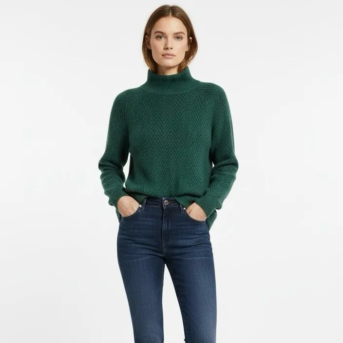 Abercrombie & Fitch Mockneck Chevron Sweater in Forest Green - Image 3