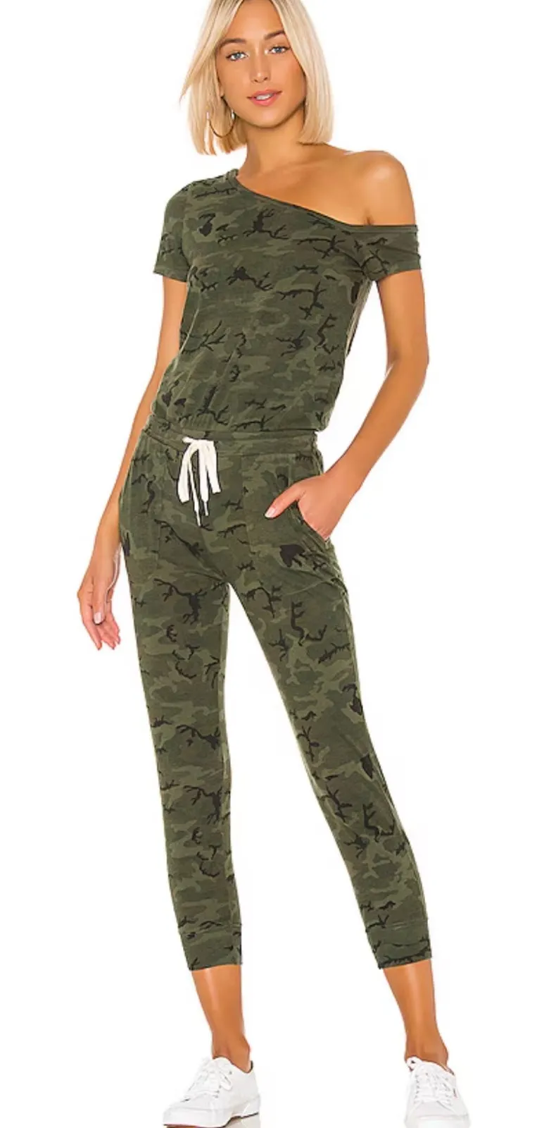n:Philanthropy Britton Jumpsuit Off the Shoulder Camo Print Green Size XS - Image 1