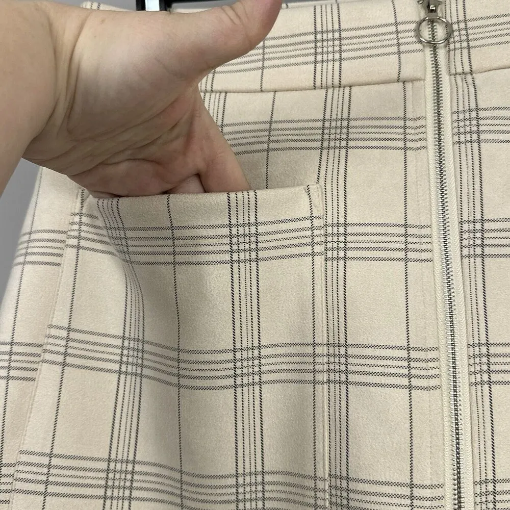 Alice Blue Skirt Full Zipper Women's XL Faux Suede Ivory Plaid Pockets Pencil - Image 4