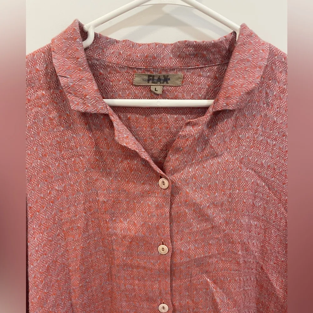 Flax Linen Red Short Sleeve Button up sz Large - Image 9