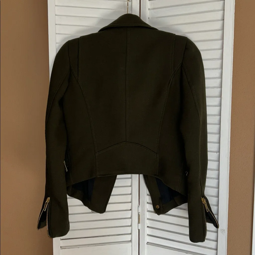 Zara Basic Size XS Army Olive Green Wool Blend Moto Zip Studded Zip up Jacket - Image 8