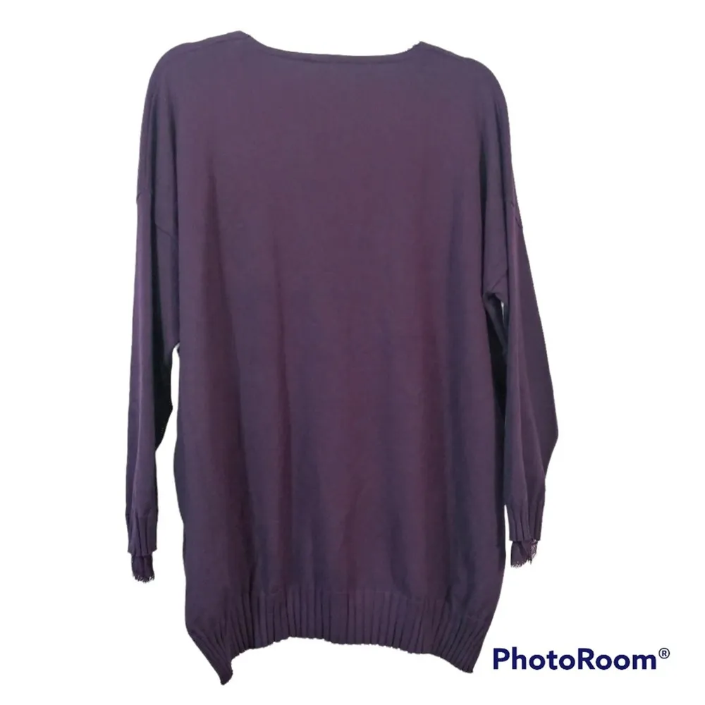 Adrianna Papell Purple Lace Trim V Neck Sweater Size L - Image 3