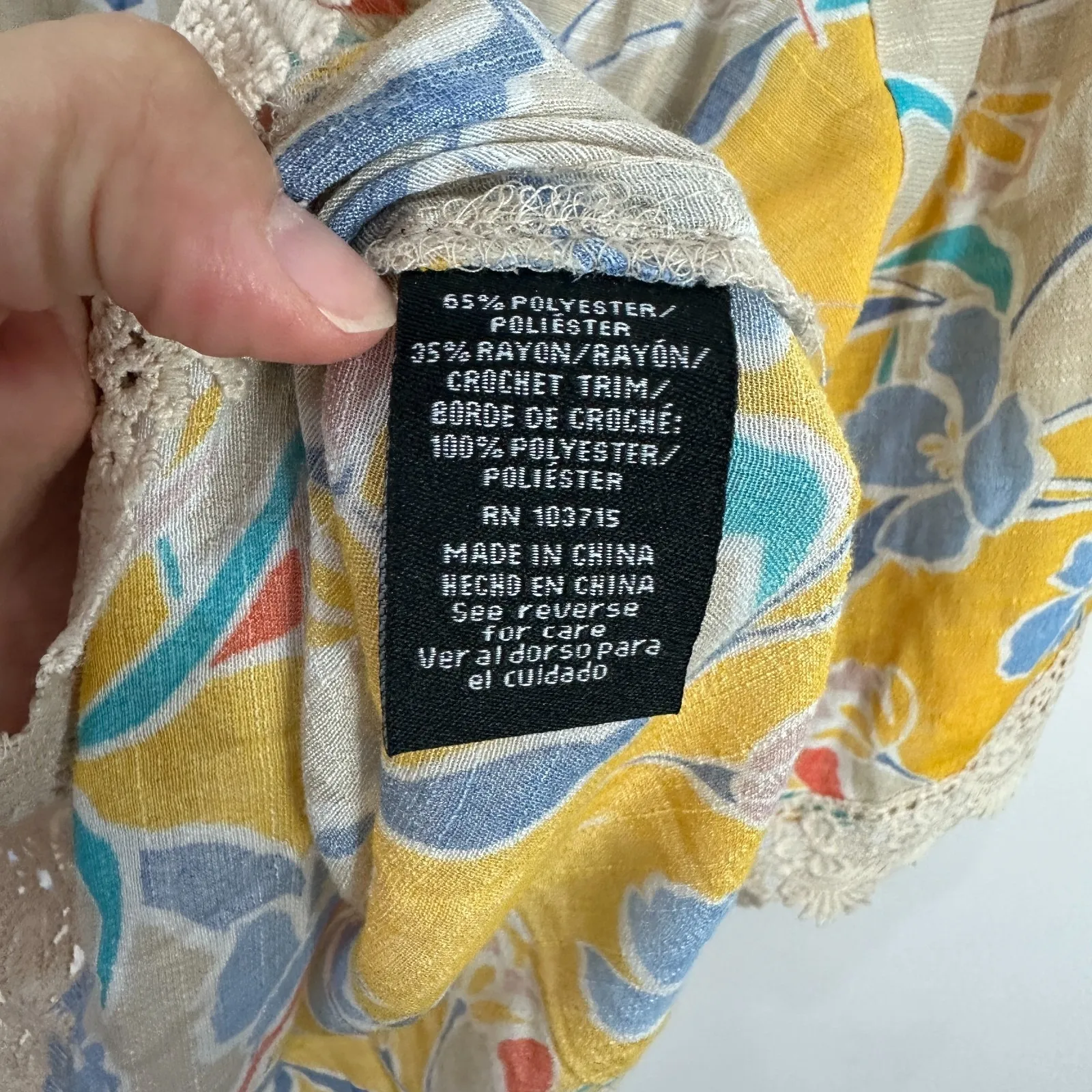 Zac & Rachel Blouse XL Yellow Floral Crochet Boho Peasant Top Cottagecore Flowy - Image 6