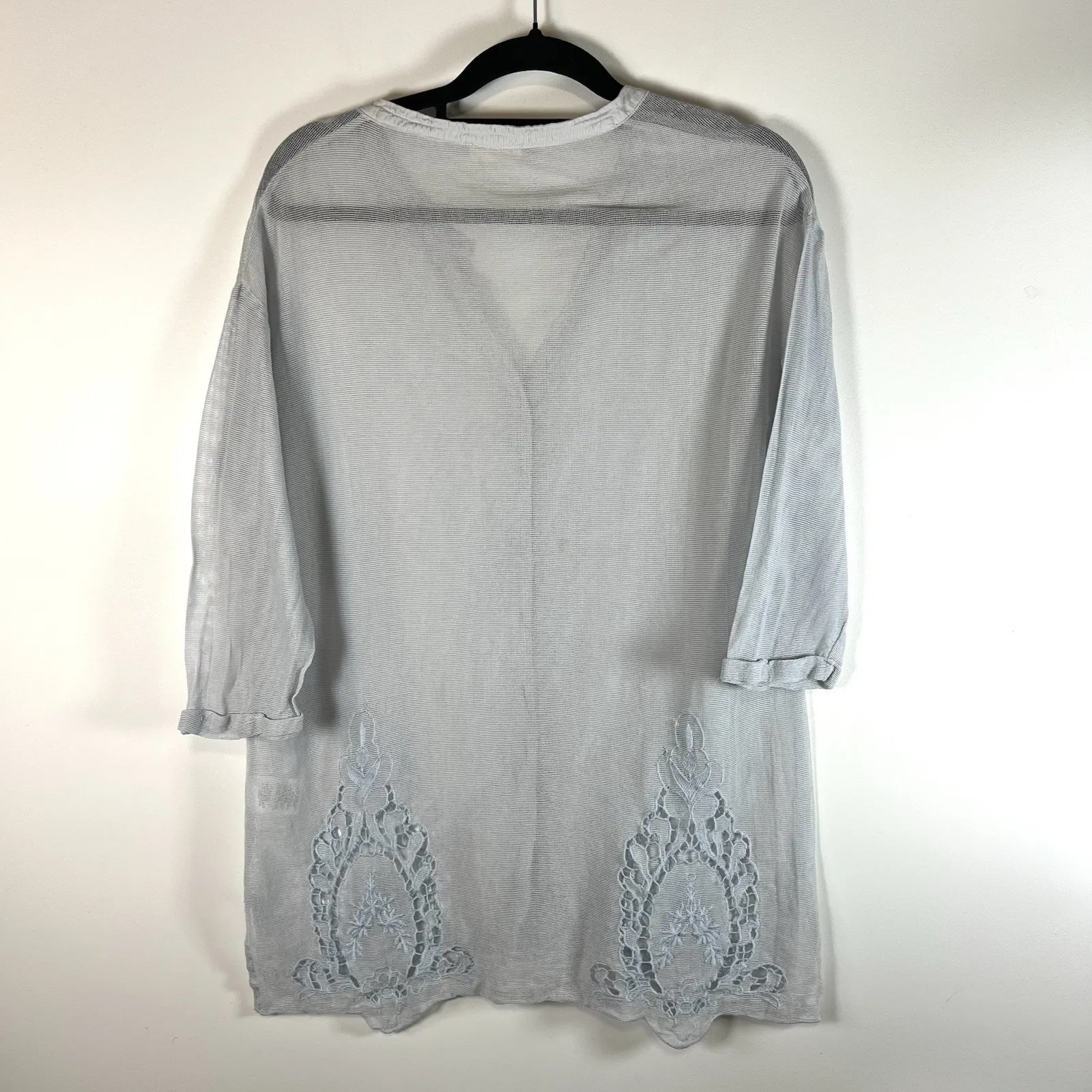 Anthropologie Meadow Rue Mesh Lace Embroidered‎ Shirt Top Sz L Cottagecore Blue Size L - Image 9