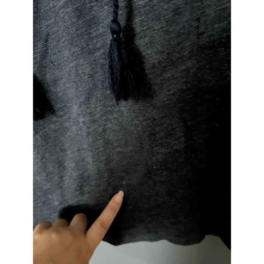 CJ Banks 1X Tassles Tank Top Boho Blue Pleated Tie Up V-Neck Plus Size Comfort - Image 5