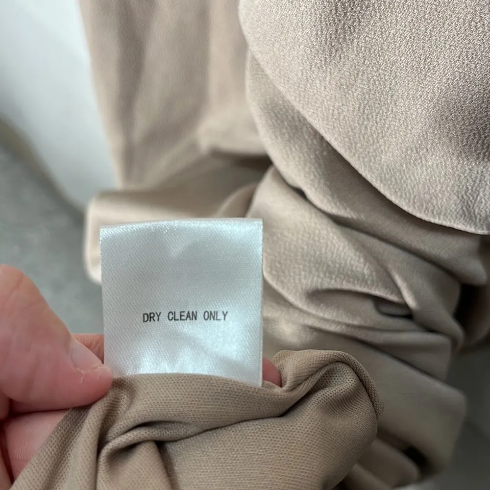 NWOT Birdy Grey Taupe Ash Dress Crepe Knit Slit Cowl Neck Small Bridesmaid - Image 13