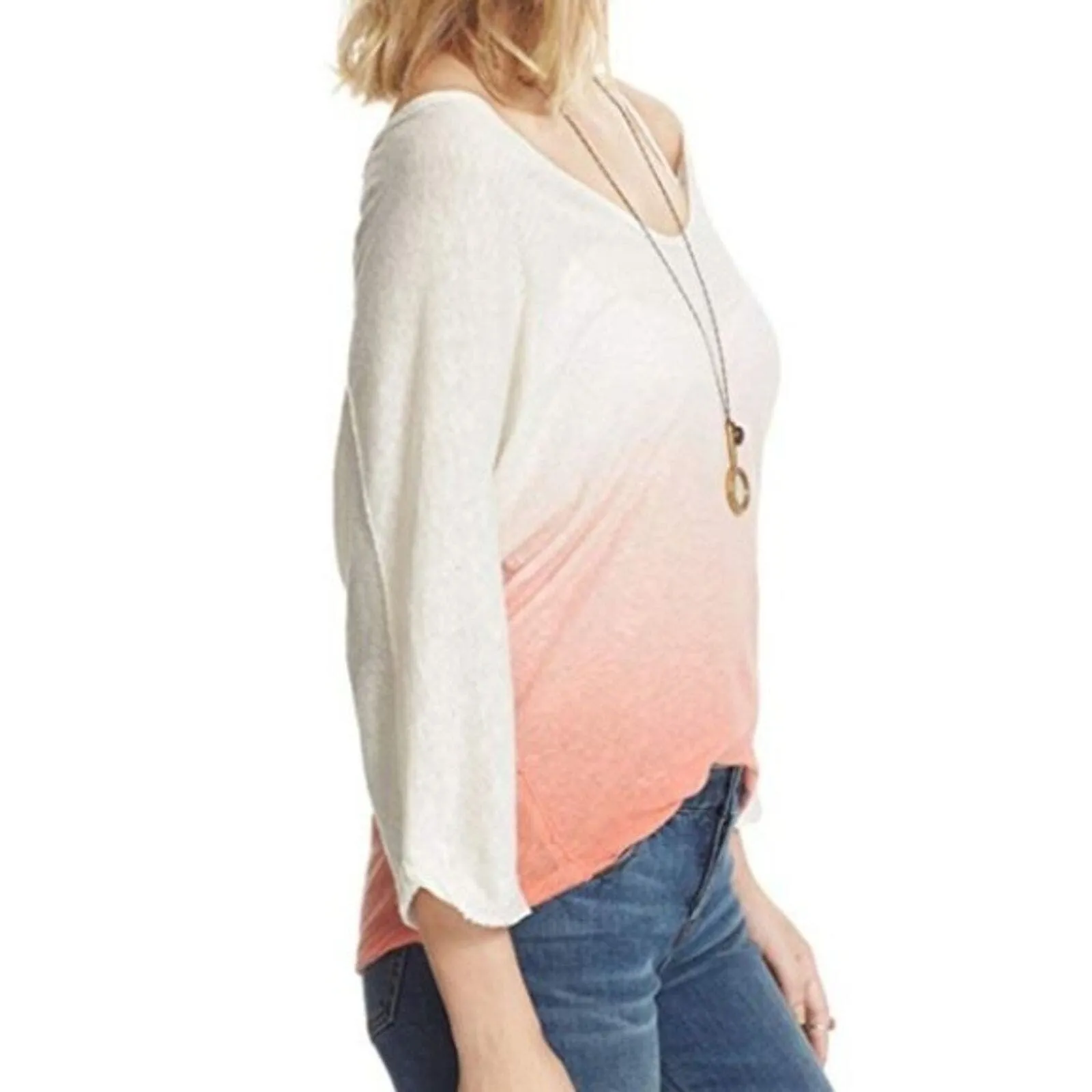 Free People Shirt Women XS Ivory Pink Strawberry Ombre Dolman Linen Blend Casual - Image 10