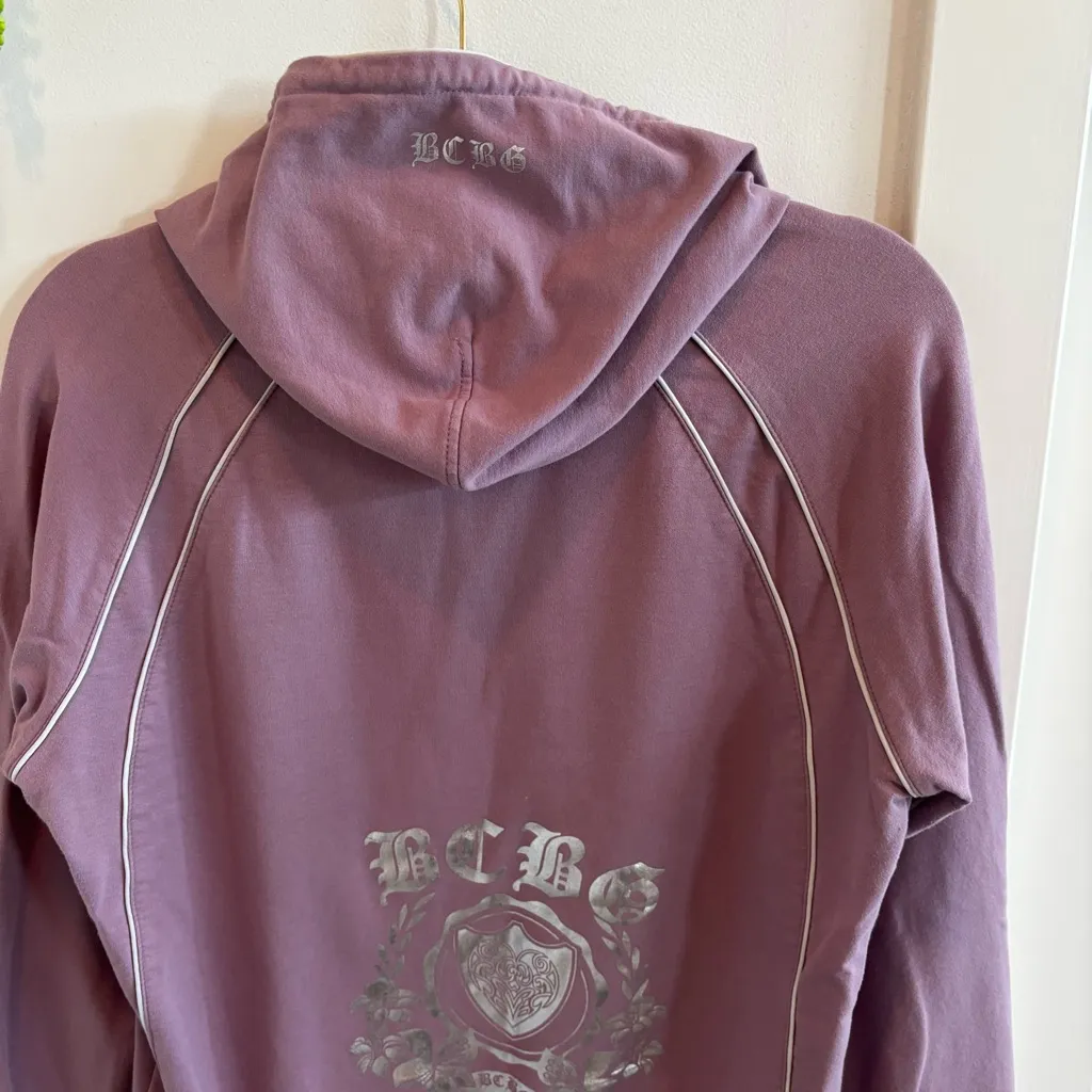 BCBG MaxAzria 90's Y2K Light Purple Zip Up Hoodie Silver Front & Back Logo XL - Image 6