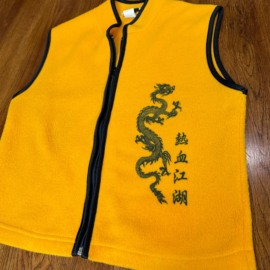 Vintage Yellow Dragon Fleece Vest Medium Martial Arts Bruce Lee Kill Bill Style - Image 11