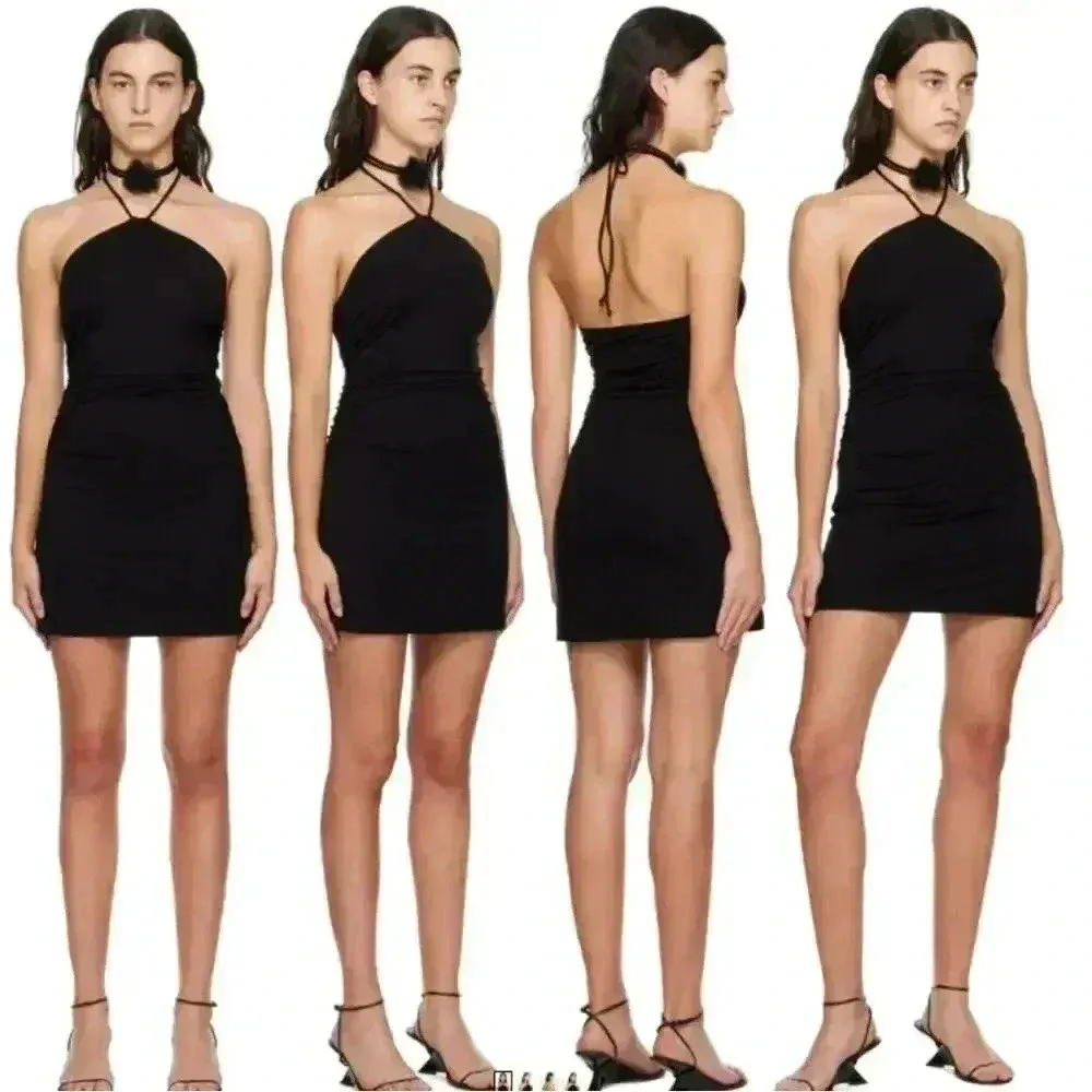 Reformation Amalia Knit Mini Dress Black Open Back Halter Neck Size L - Image 2