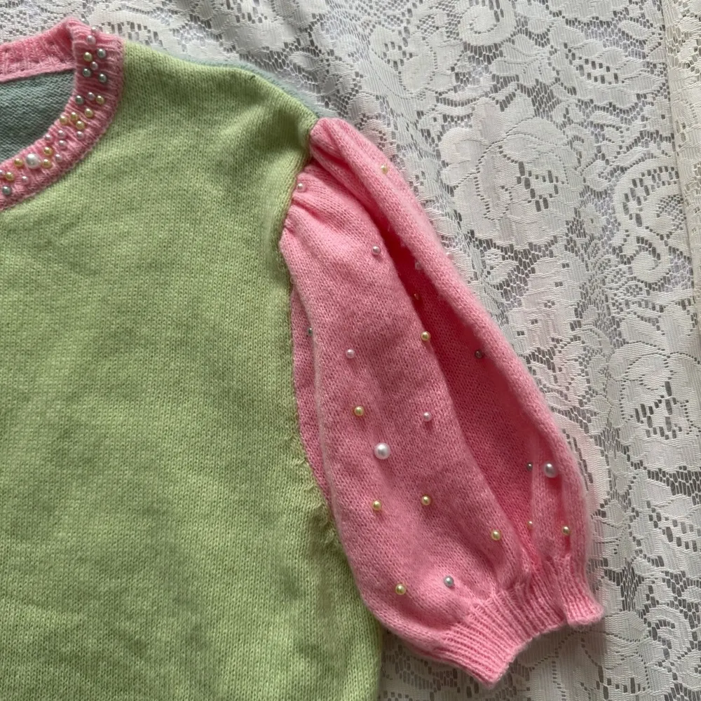 BiBi Color Block Pastel Round Neck Sweater With Pearl Beaded Detail Size L Yellow Size L - Image 3