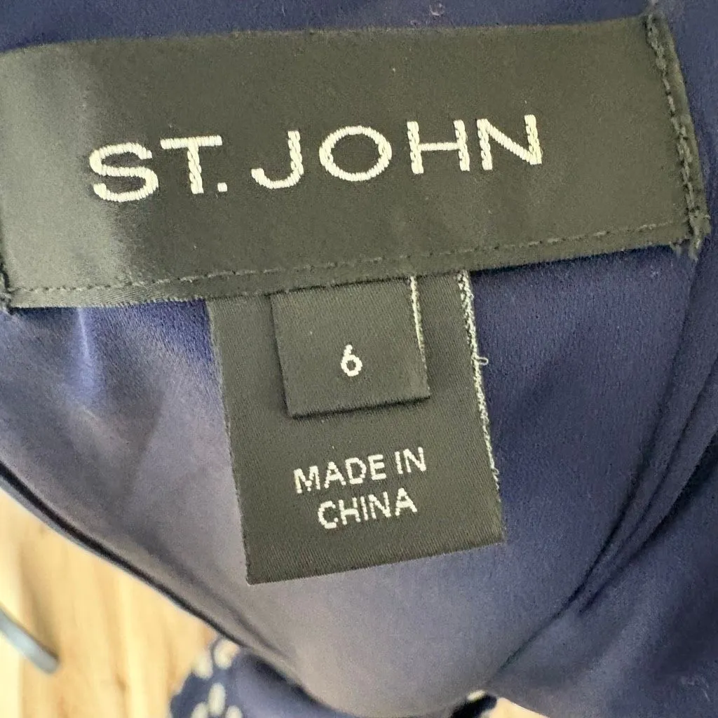 St. John Silk Polka Dot Blue Midi Wrap Dress size 6 Retro Luxury - Image 5