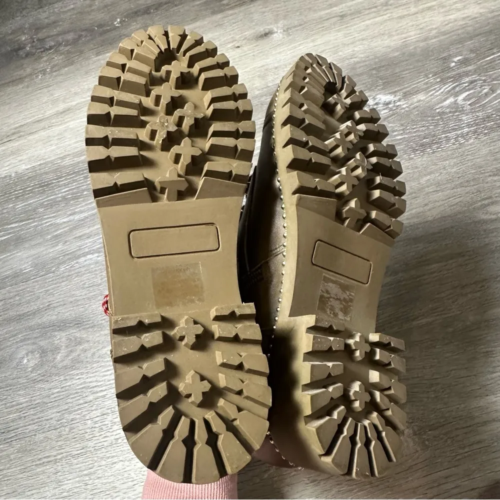 Cecelia New York Trekker Brown Tan Gold Fur Lace Up Hiker Combat Boots Size 7 - Image 6