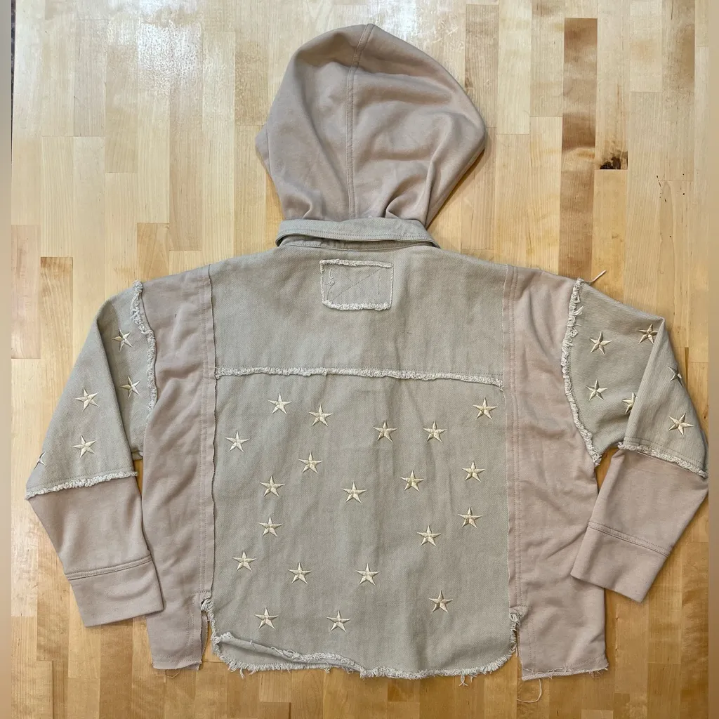 Veveret Beige Star Cropped Hoodie Jacket Tan Size M - Image 4
