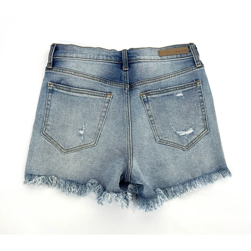 Cello High Rise Cut Off Demin Shorts Women's Sz Medium Distressed Boyfriend - Image 5