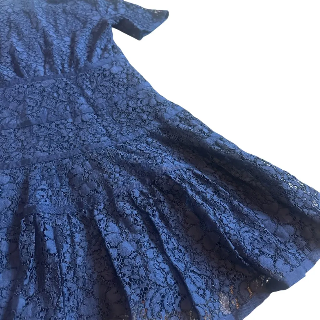 Draper James Meadow Navy Lace Dress White Trim Preppy Tiered Size 8 Women's - Image 12