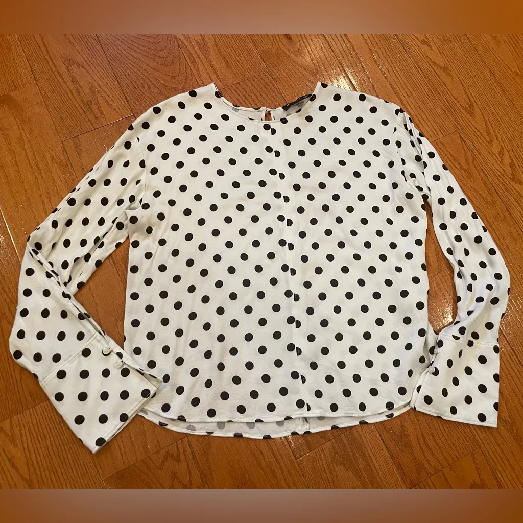 Something Navy White & Black Polka Dot Long Sleeve Blouse Size Small | Chic - Image 2