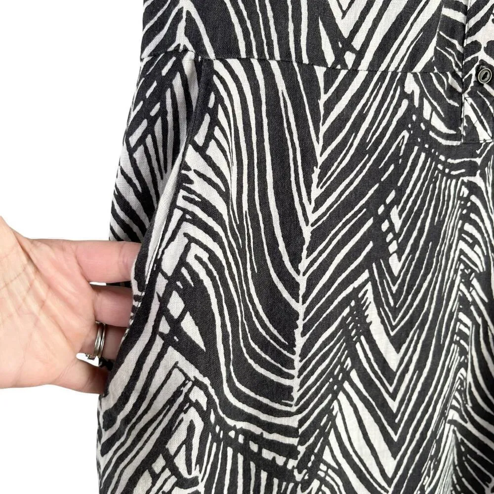 Zara 100% Linen Zebra Print Mini Shirt Dress Short Sleeves Black‎ White, Size XS - Image 8