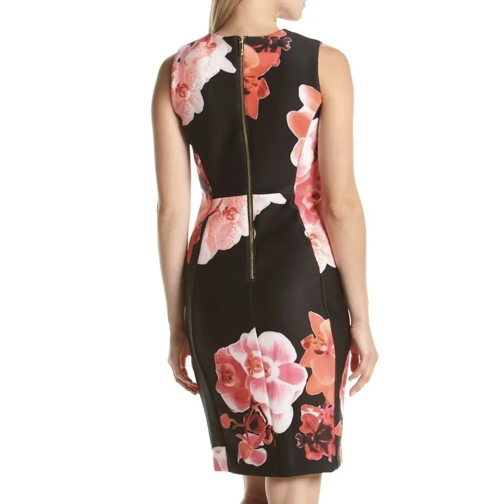 NWT Calvin Klein Coral Floral Scuba Knit Stretch Sleeveless Sheath Dress Size 10 - Image 3