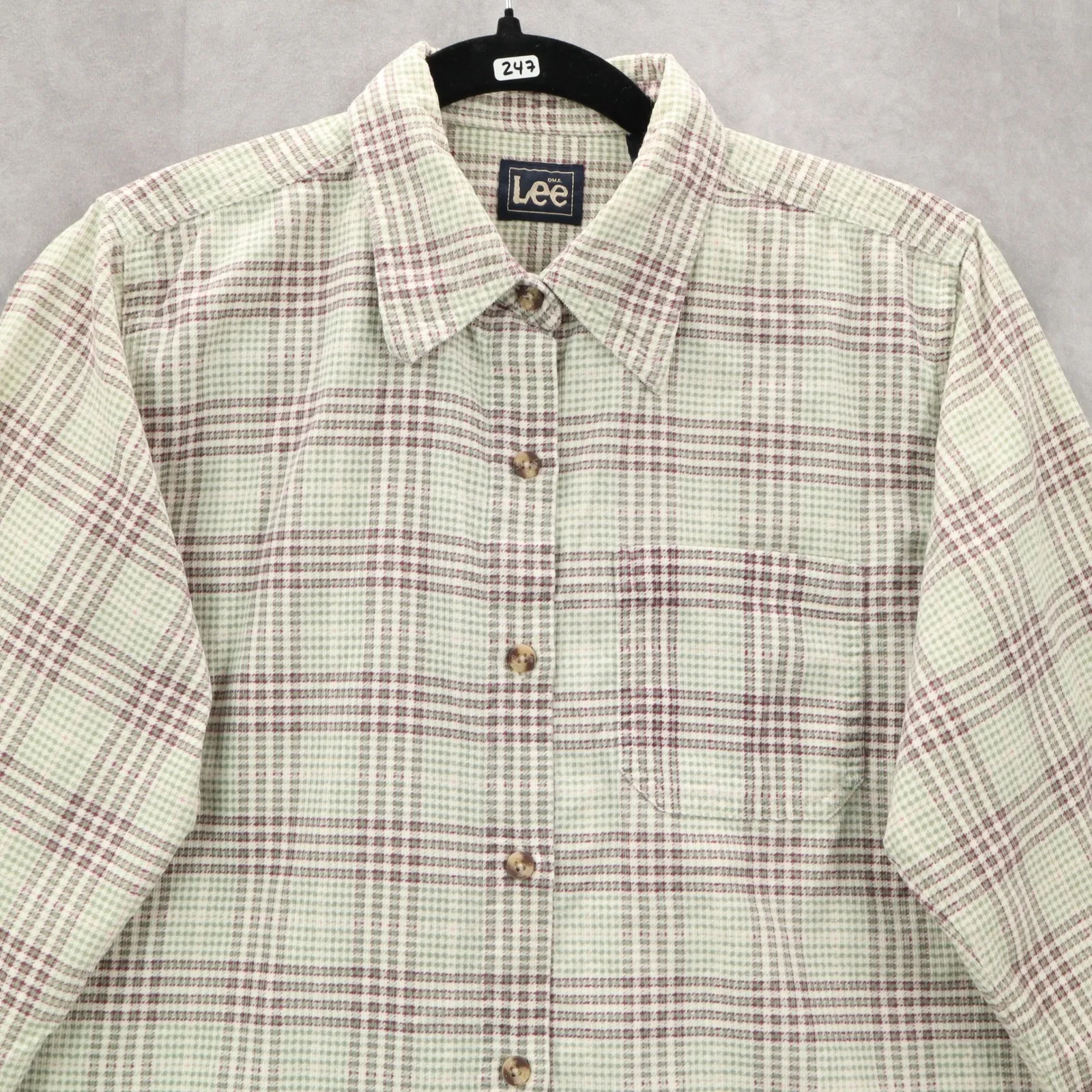 Lee Green Flannel Plaid Long Sleeve Button Up Western Cotton Work Vintage Small - Image 3