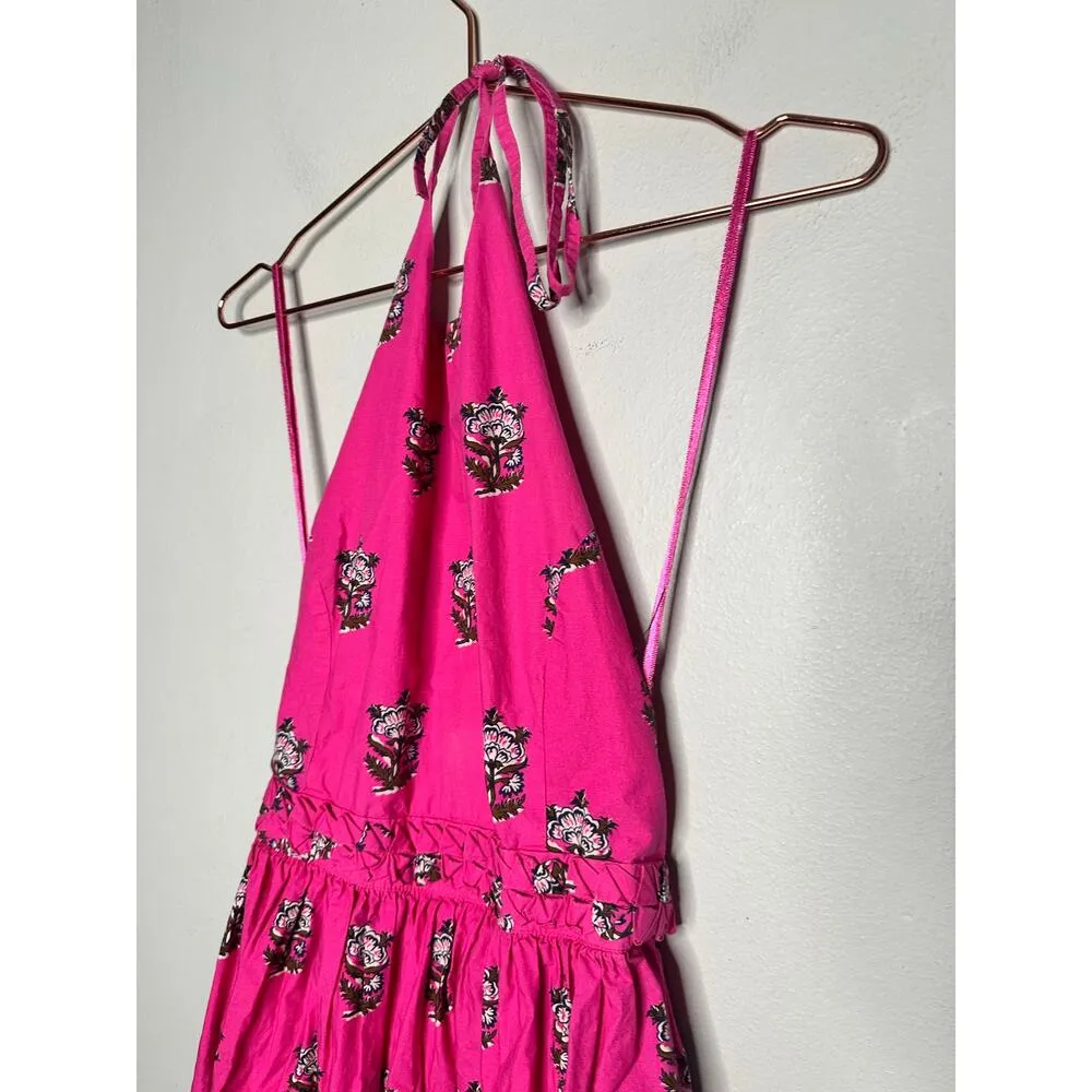 RHODE Hot Pink Marigold Flower Print Halter Style Salena Maxi Dress Size XS - Image 9