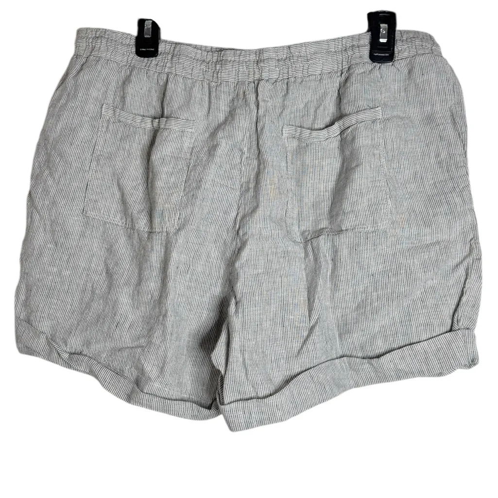 Ellen Tracy Hi-Rise Black White Cuffed Striped Linen Shorts Mini Lagenlook sz L - Image 2