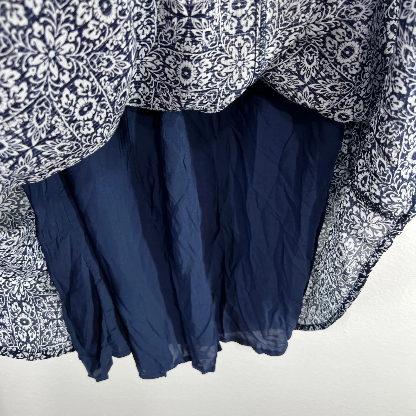 Knox Rose Boho Cold Shoulder Dress Blue Lace Yoke Rayon Large Lined‎ Festival - Image 7