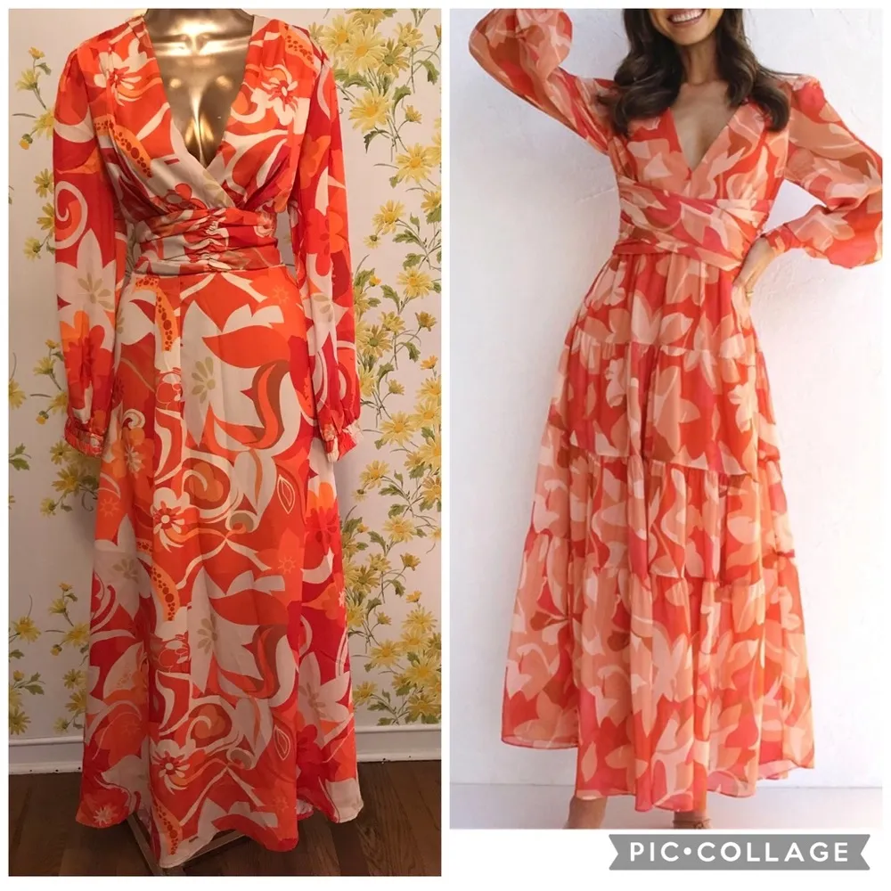 Long sleeve low V neck maxi dress size M Size M - Image 4