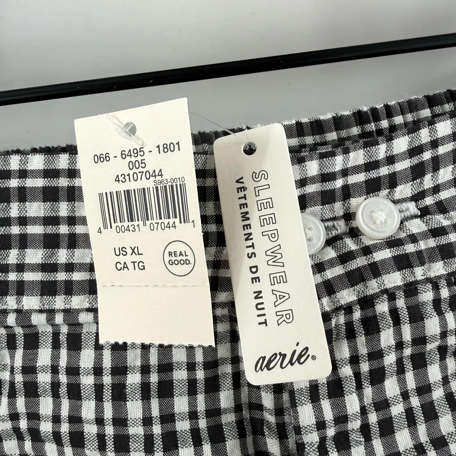 Aerie Seersucker Boxer Shorts Women's Extra Large B&W Gingham Lace Sleepwear NWT - Image 4