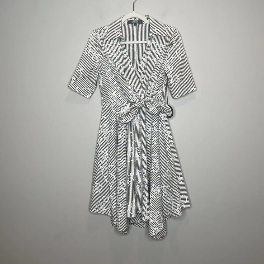 NWT Eva Franco Loretta Wrap Dress Hibiscus Stripe Gray Size 2 - Image 5