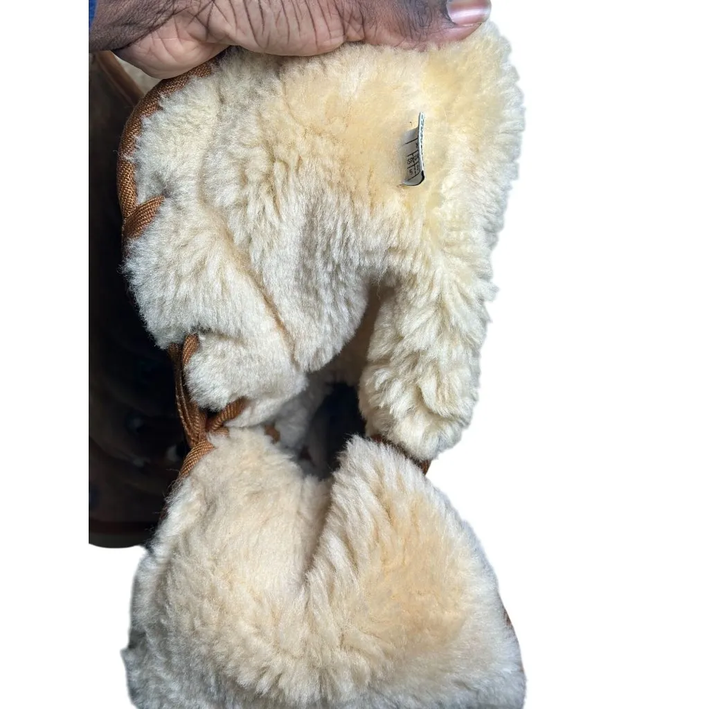 KOS Women's Tall Shearling Lined Wrap Boots Suede Lace Up Winter Boots Sz 5 Brown - Image 7