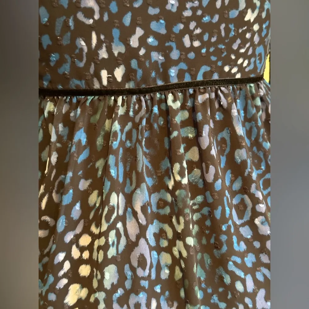 Laundry By Shelli Segal  Blue Cheetah Chiffon Sheer Mini Dress Tie On Neck - Image 8