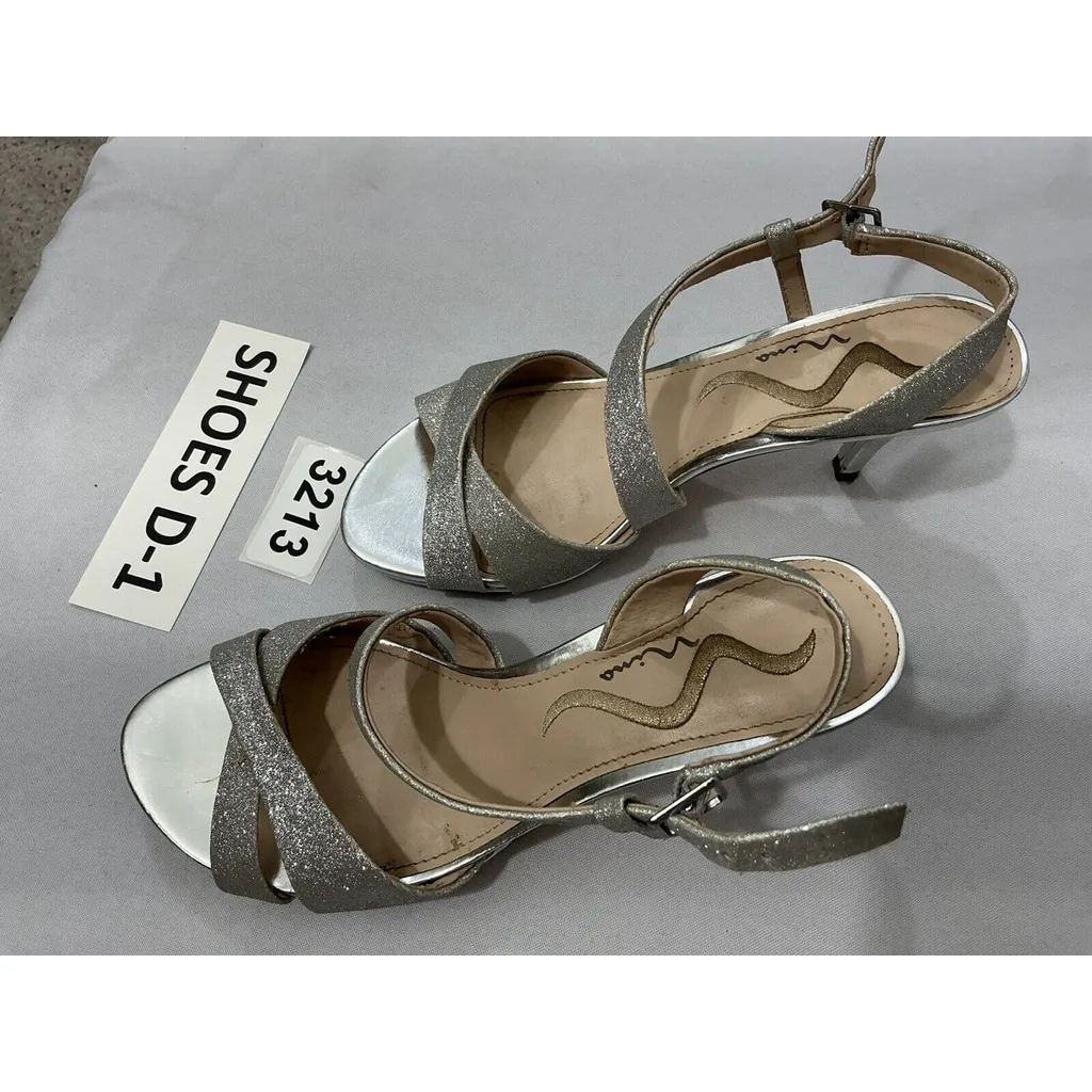 Womans Nina Size 6m Silver Sparkly Strappy Open Toe Dress Heel Shoes Slingback - Image 3