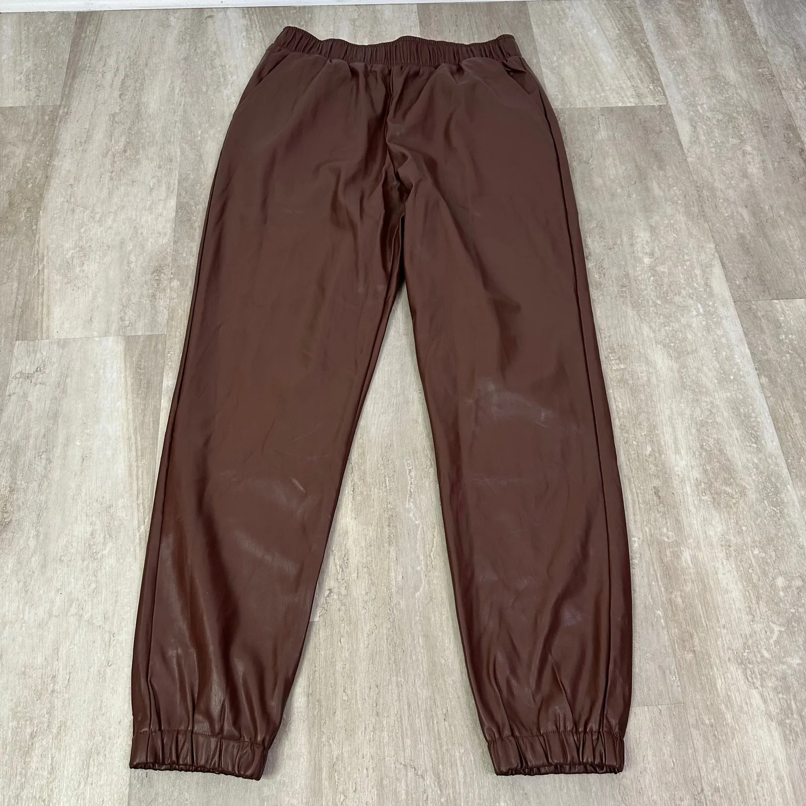 WeWoreWhat Brown Vegan Leather Joggers in Cacao Size Large - Image 3