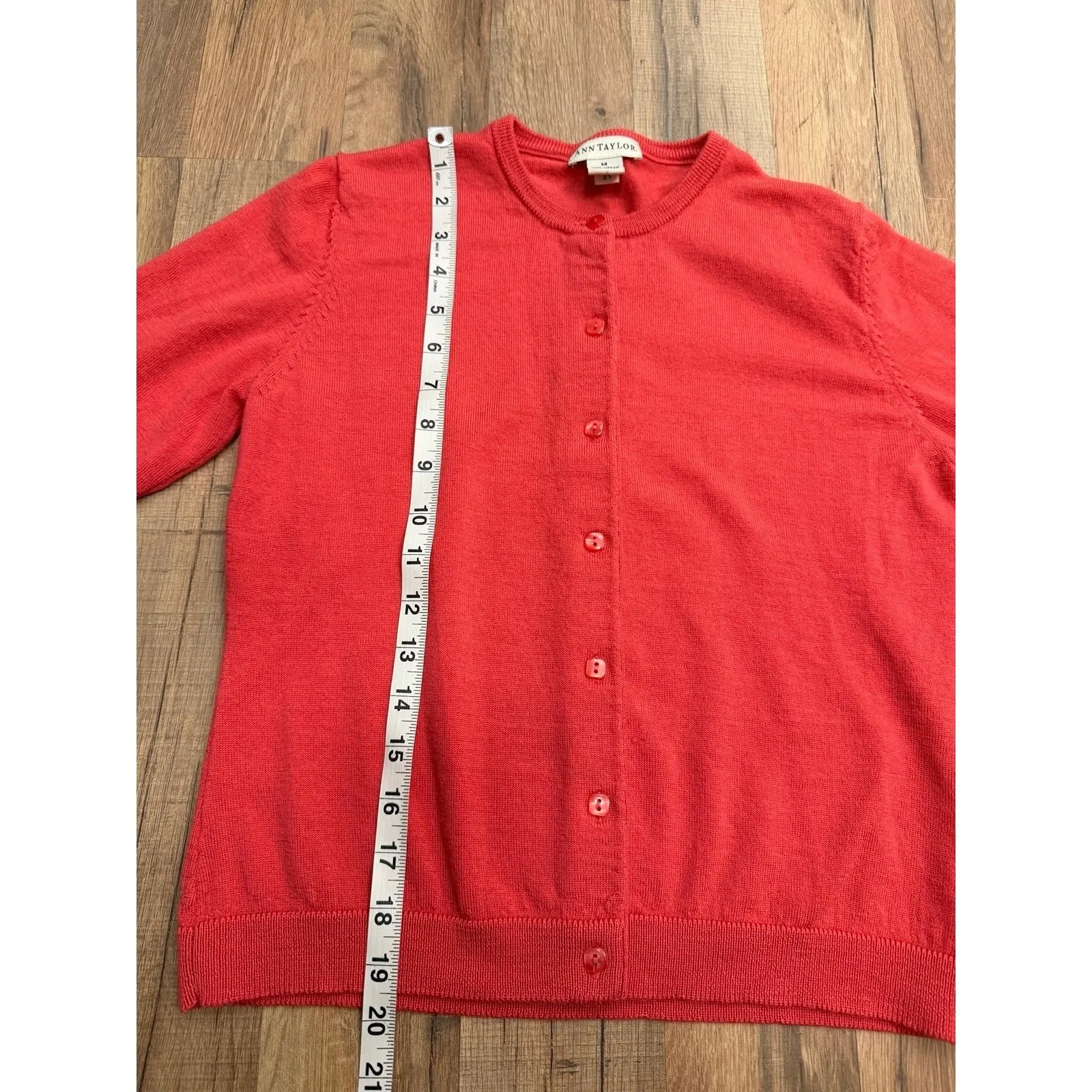 Ann Taylor Coral Merino Wool Cardigan Sweater Women's Size M Classic - Image 5