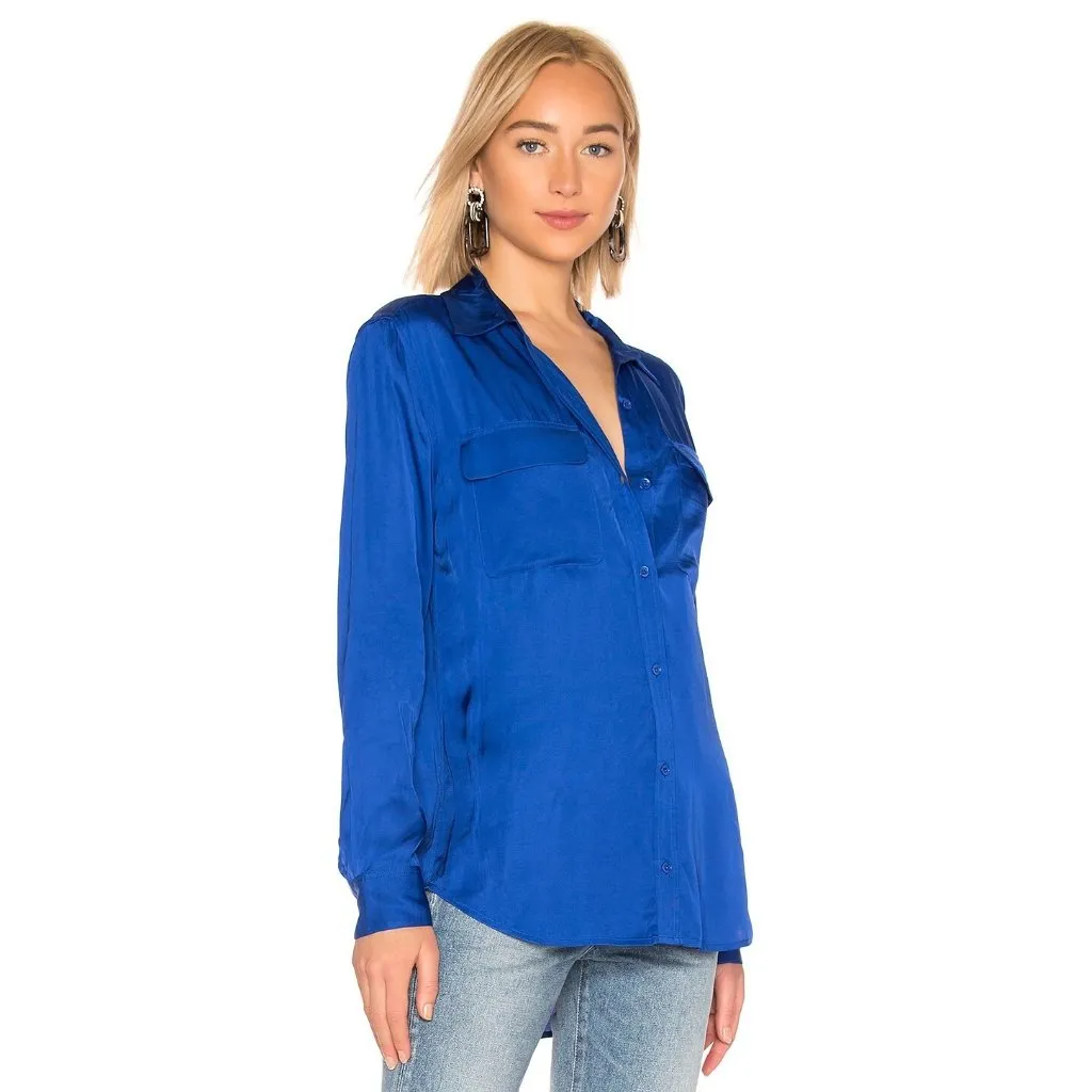 NWT Equipment Signature in Hyper Blue Satin Button Down Shirt S $230 - Image 8