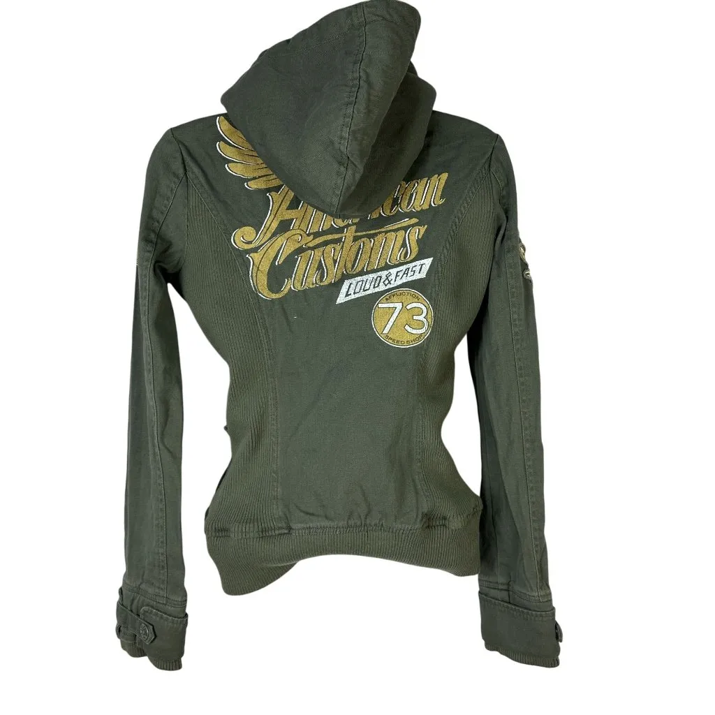 Affliction Black Premium Womens XS Green Military Style Hooded Jacket - Image 8