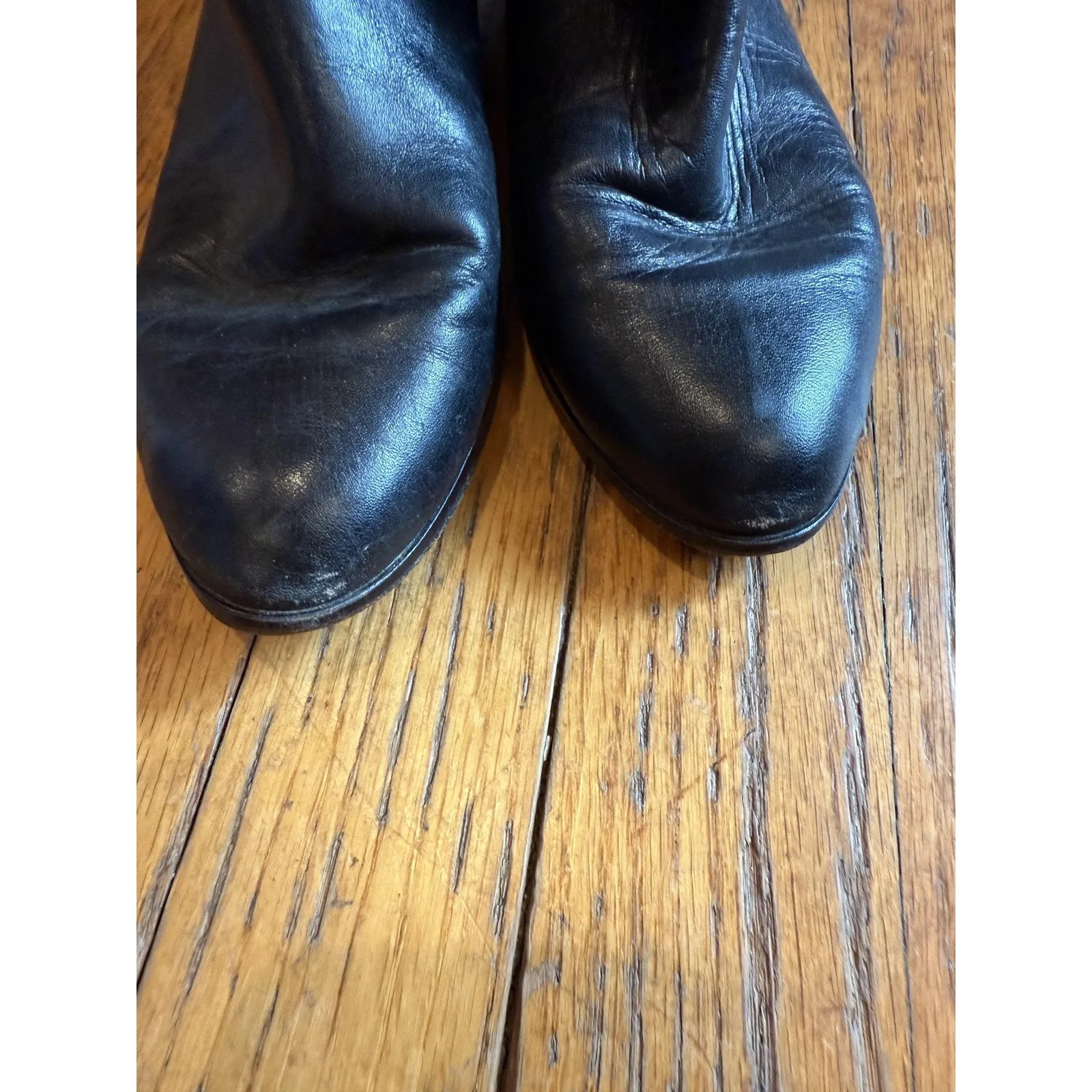 Womens Leather Boots Size 6.5 M Black Knee High Riding Reptile Trim Pointed Toe - Image 10