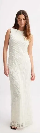 Sleeveless Lace Seam Detail Bodycon Maxi Dress Off White Women's Size XXS - Image 2