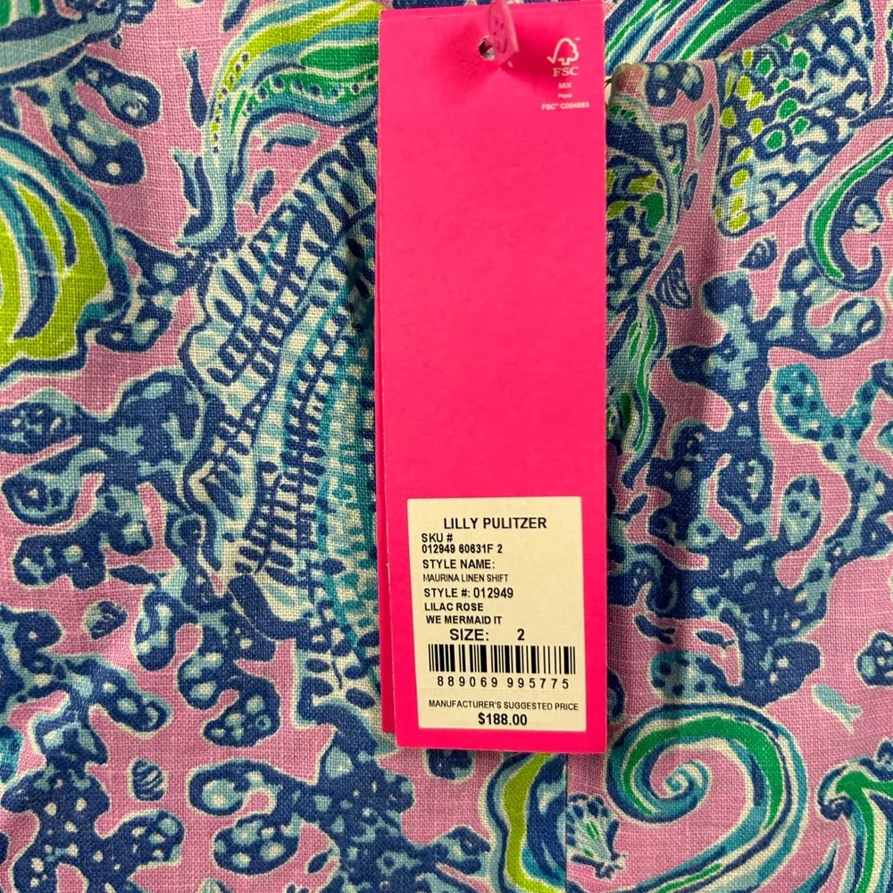 Lilly Pulitzer Maurina Linen Shift Dress Lilac Rose We Mermaid It Size 2 NWT - Image 4