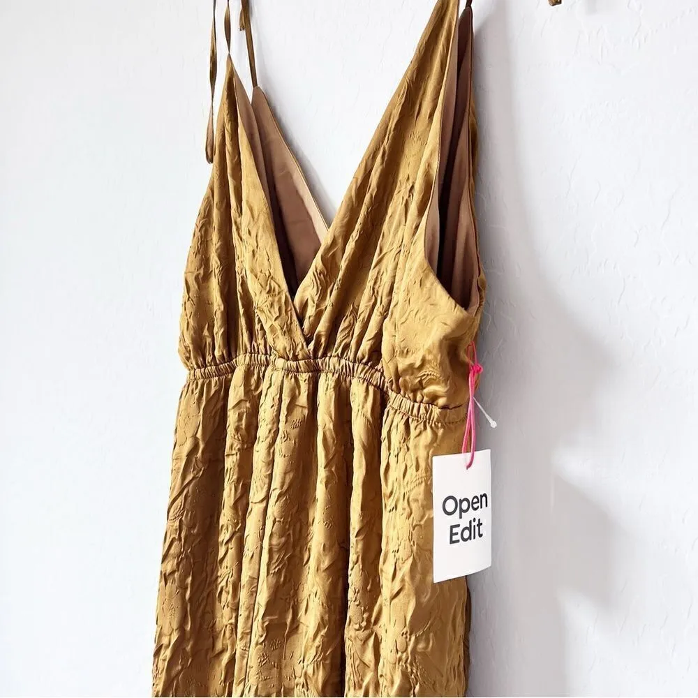 NWT OPEN EDIT Jacquard Bronze Tie Shoulder Romper Sz L - Image 11