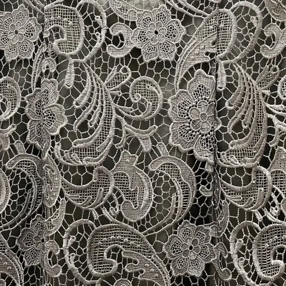 Adrianna Papell Illusion Neck Lace Sleeveless Charcoal Gray Sheath Dress Size 8 - Image 9