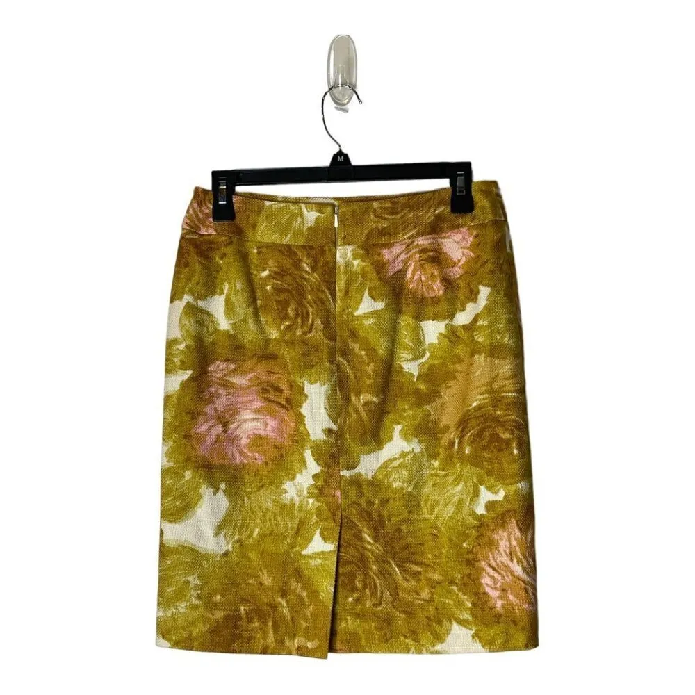 Talbots Julianne‎ Moore Era Ivory And Gold Floral Print Cotton Pencil Skirt 4P - Image 3