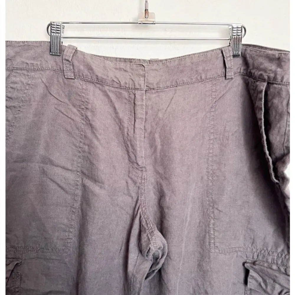 Eileen Fisher Cropped‎ Linen Cargo Wide Leg Pants Womens Plus Size 16 Grey - Image 2