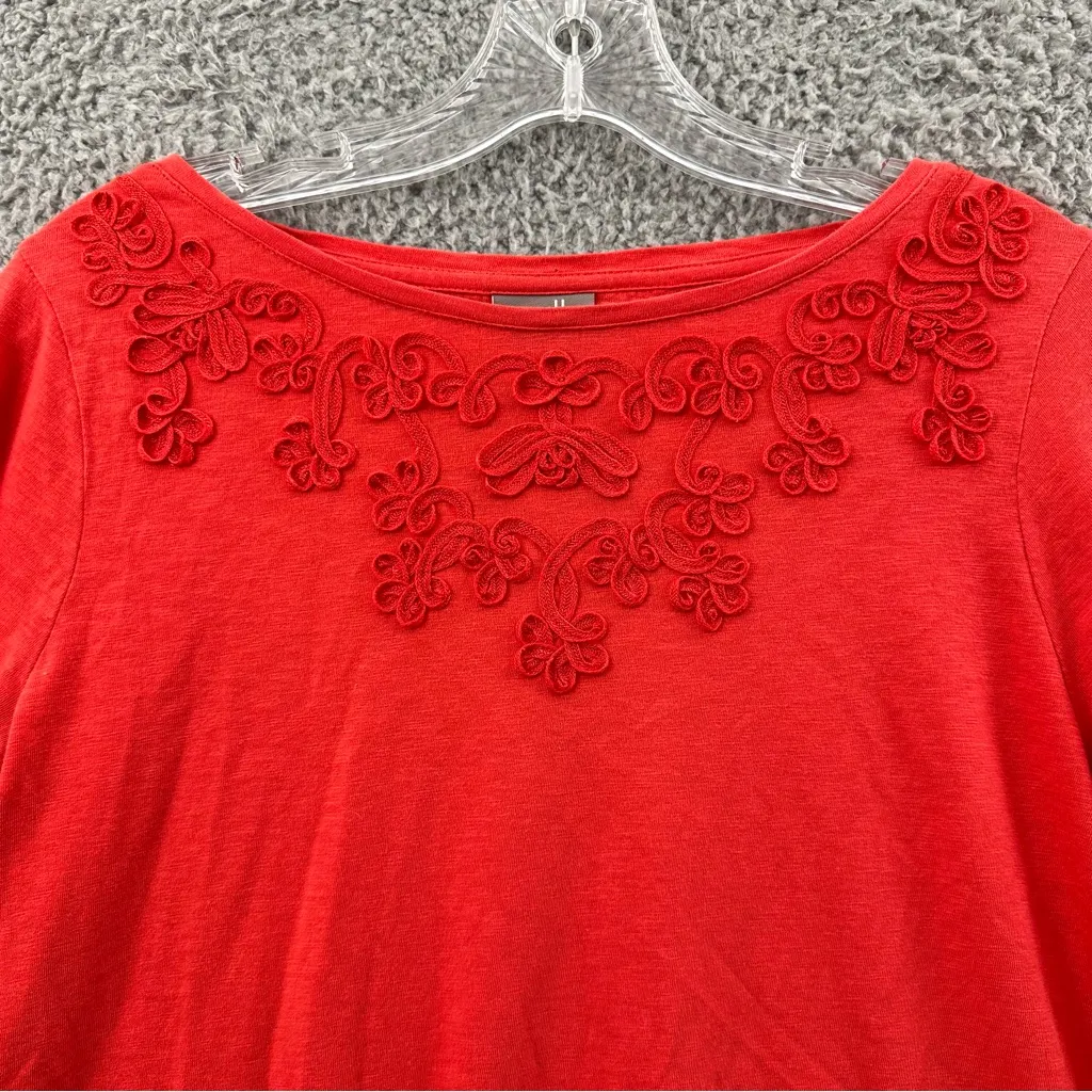 J. Jill Long‎ Sleeve Embroidered Tunic Top 100% Cotton Red Orange Preppy Women S - Image 2