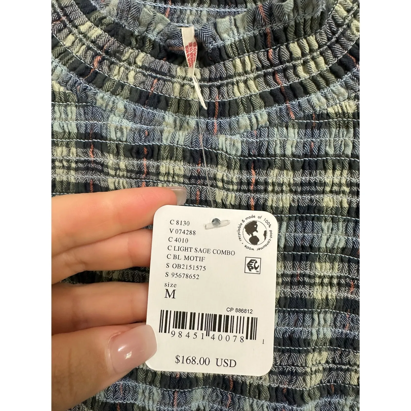 Free People Light sage combo‎ Autumn Chill Plaid Mini Dress size medium $168 NEW - Image 6